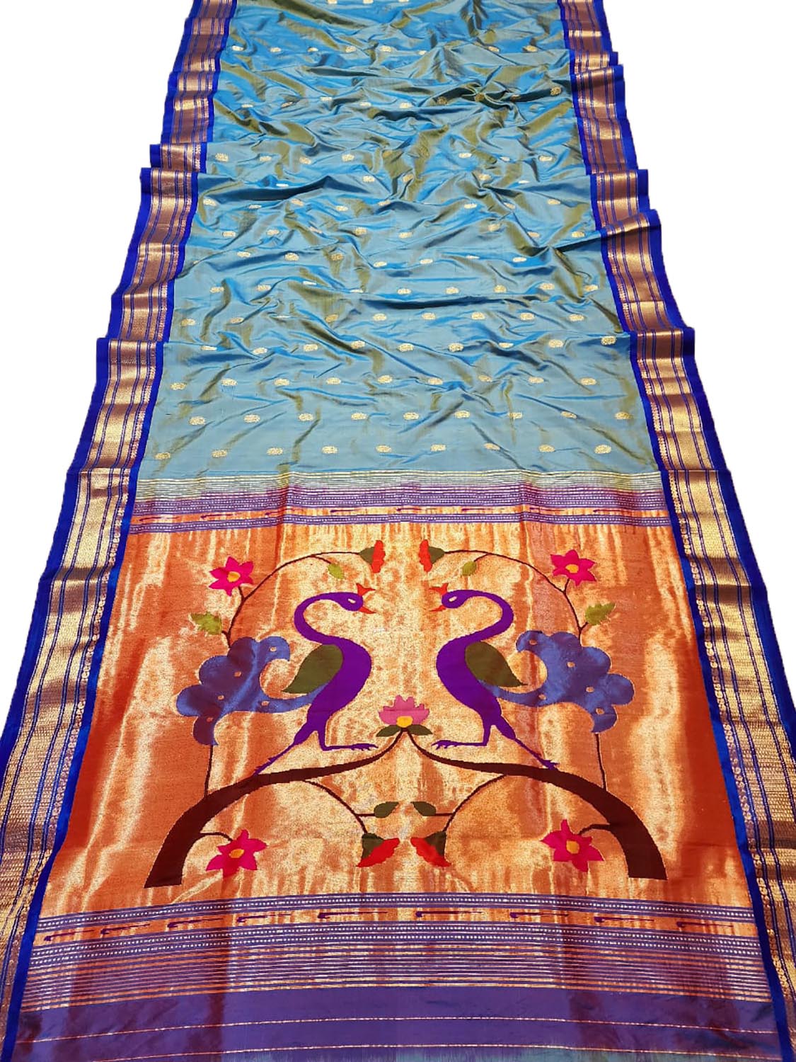Blue Paithani Handloom Pure Silk Peacock DesignSaree - Luxurion World