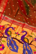 Maroon Paithani Handloom Pure Silk Peacock Design Saree - Luxurion World