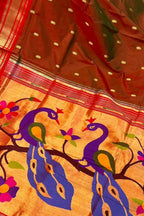 Maroon Paithani Handloom Pure Silk Peacock Design Saree - Luxurion World