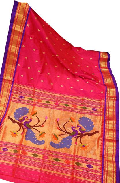 Pink Paithani Handloom Pure Silk Peacock Design Saree - Luxurion World