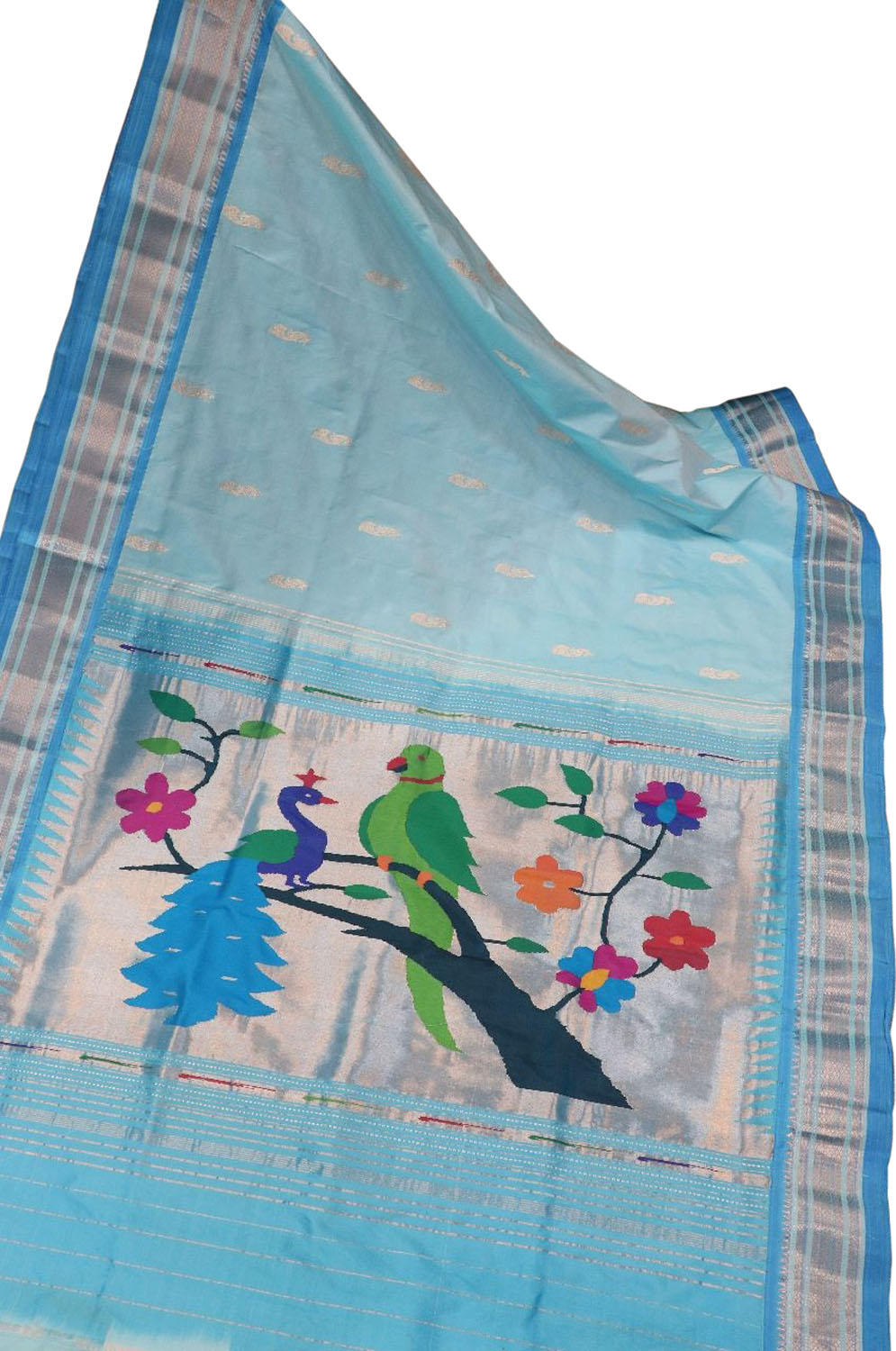 Blue Paithani Handloom Pure Silk Bird Design Saree - Luxurion World