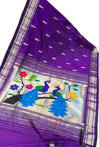 Purple Paithani Handloom Pure Silk Peacock Design Saree - Luxurion World