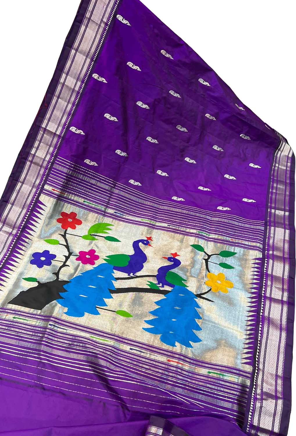 Purple Paithani Handloom Pure Silk Peacock Design Saree - Luxurion World