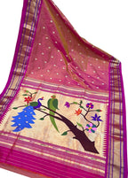 Pink Paithani Handloom Pure Silk Bird Design Saree - Luxurion World