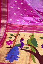 Pink Paithani Handloom Pure Silk Bird Design Saree - Luxurion World