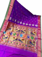 Purple Paithani Handloom Pure Silk Peacock Design Saree - Luxurion World