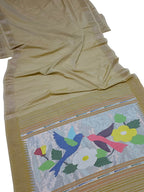 Pastel Handloom Paithani Pure Cotton Peacock Design Saree - Luxurion World