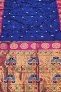 Blue And Pink Peacock Design Pure Silk Paithani Saree - Handloom Craftsmanship - Luxurion World