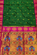 Green and Pink Peacock Paithani Silk Saree - Handloom Pure Elegance - Luxurion World
