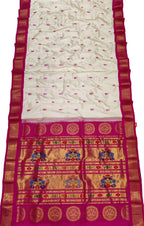 White & Pink Peacock Paithani Silk Saree - Handloom Pure Elegance - Luxurion World
