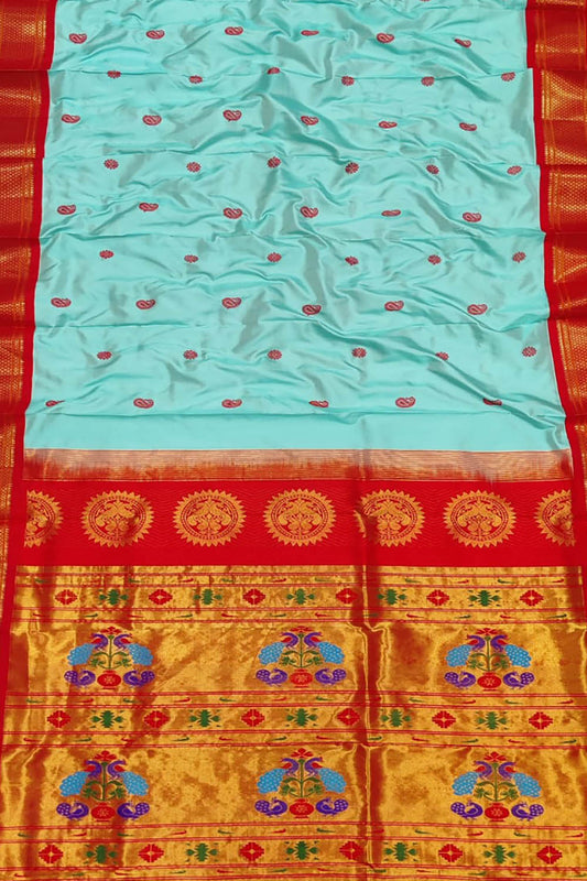Peacock Design Pure Silk Paithani Saree - Handloom Craftsmanship - Luxurion World