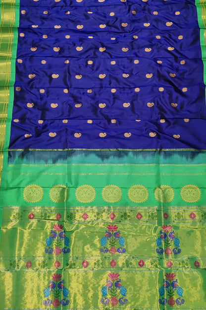 Blue Paithani Handloom Silk Saree with Peacock Design - Elegant and Traditional