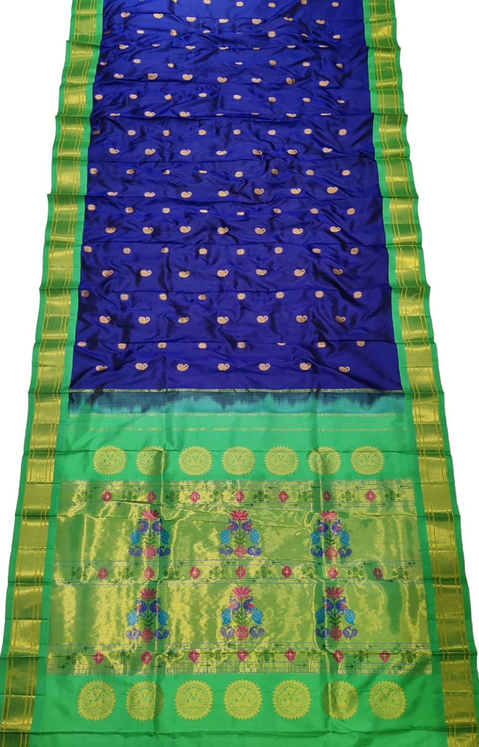 Blue Paithani Handloom Silk Saree with Peacock Design - Elegant and Traditional - Luxurion World