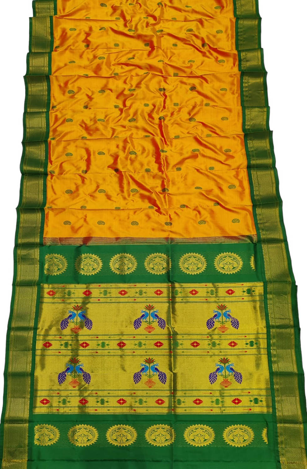 Peacock Design Yellow & Green Paithani Pure Silk Saree - Handloom