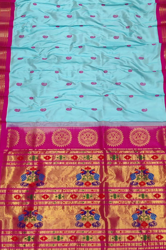 Peacock Design Pure Silk Paithani Saree - Handloom Craftsmanship - Luxurion World