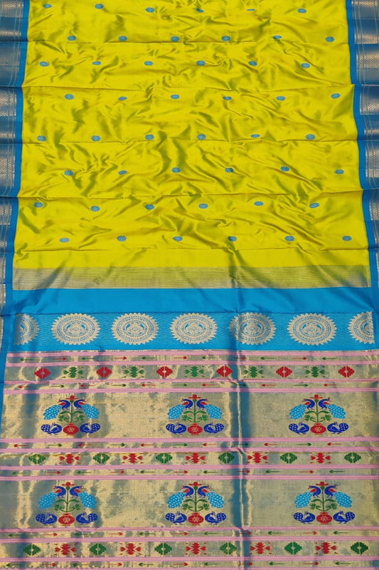 Green and Blue Peacock Paithani Silk Saree - Handloom Pure Elegance - Luxurion World