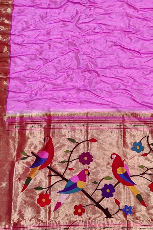 Pure Silk Pink Paithani Handloom Saree: Traditional Elegance - Luxurion World