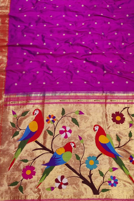 Pure Silk Pink Paithani Handloom Saree - Traditional Elegance - Luxurion World