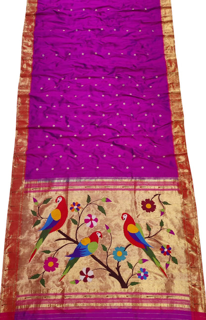 Pure Silk Pink Paithani Handloom Saree - Traditional Elegance - Luxurion World
