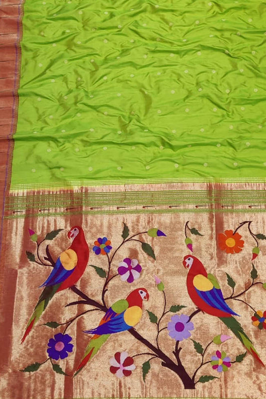 Pure Silk Green Paithani Handloom Saree: Traditional Elegance - Luxurion World