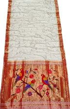 Pure Silk Off White Paithani Handloom Saree - Elegant and Timeless - Luxurion World