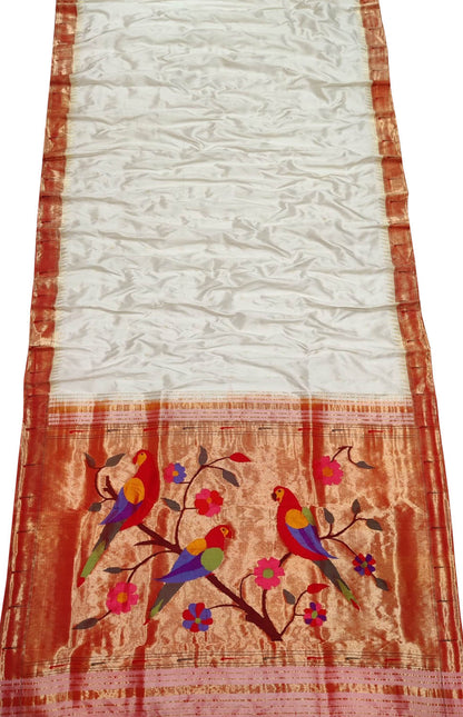 Pure Silk Off White Paithani Handloom Saree - Elegant and Timeless - Luxurion World