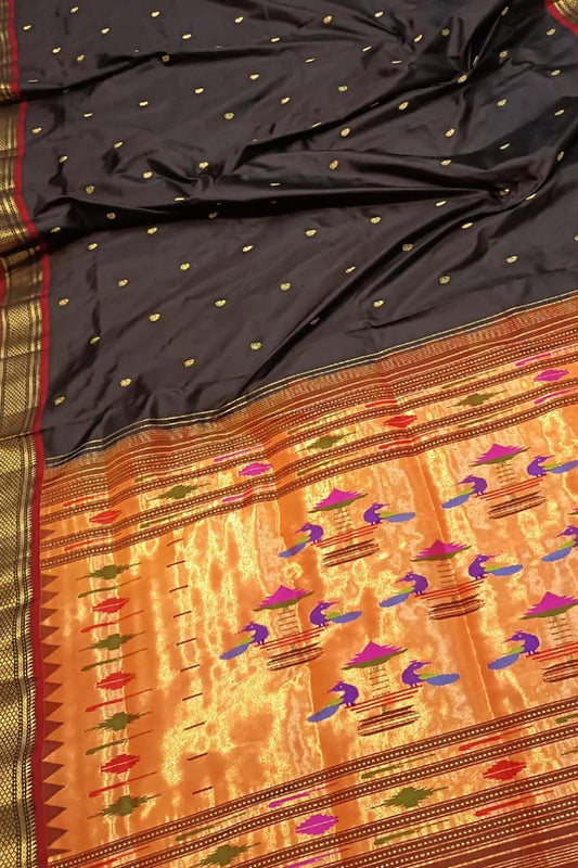 Exquisite Black Paithani Handloom Silk Saree - Pure Elegance