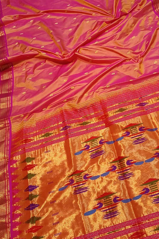 Pure Silk Pink Paithani Handloom Saree: Traditional Elegance - Luxurion World
