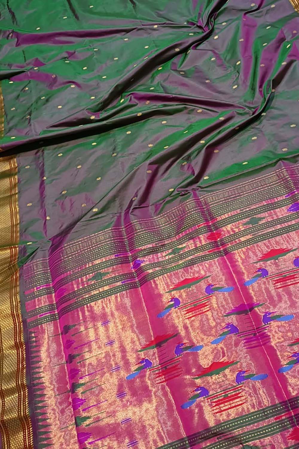Stunning Green Paithani Silk Saree - Handloom Perfection - Luxurion World