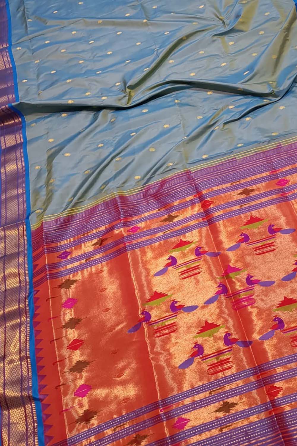 Pure Silk Blue Paithani Handloom Saree - Traditional Elegance - Luxurion World