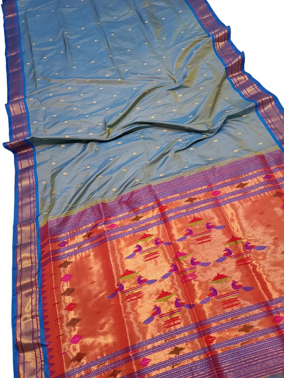 Pure Silk Blue Paithani Handloom Saree - Traditional Elegance - Luxurion World