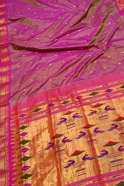 Pure Silk Pink Paithani Handloom Saree: Traditional Elegance - Luxurion World