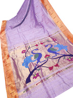Purple Paithani Handloom Pure Cotton Single Muniya Border Saree - Luxurion World