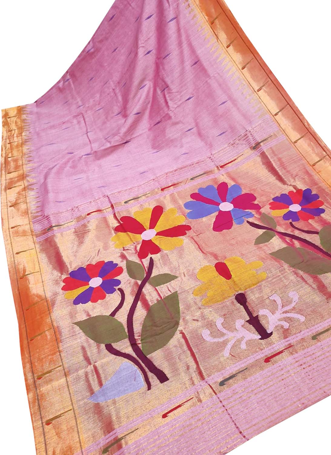 Pure Cotton Pink Paithani Handloom Saree with Muniya Border - Single Piece - Luxurion World