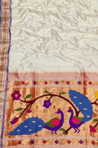 Pure Silk Off White Paithani Handloom Saree - Elegant and Timeless - Luxurion World