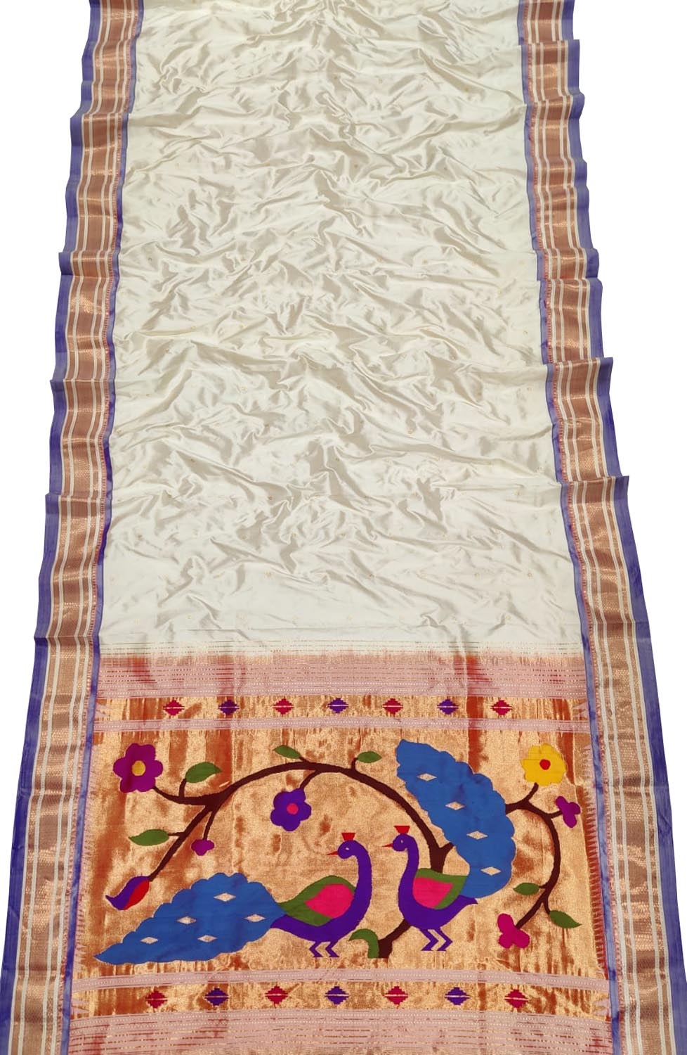 Pure Silk Off White Paithani Handloom Saree - Elegant and Timeless