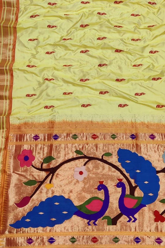 Yellow Paithani Handloom Pure Silk Saree - Luxurion World