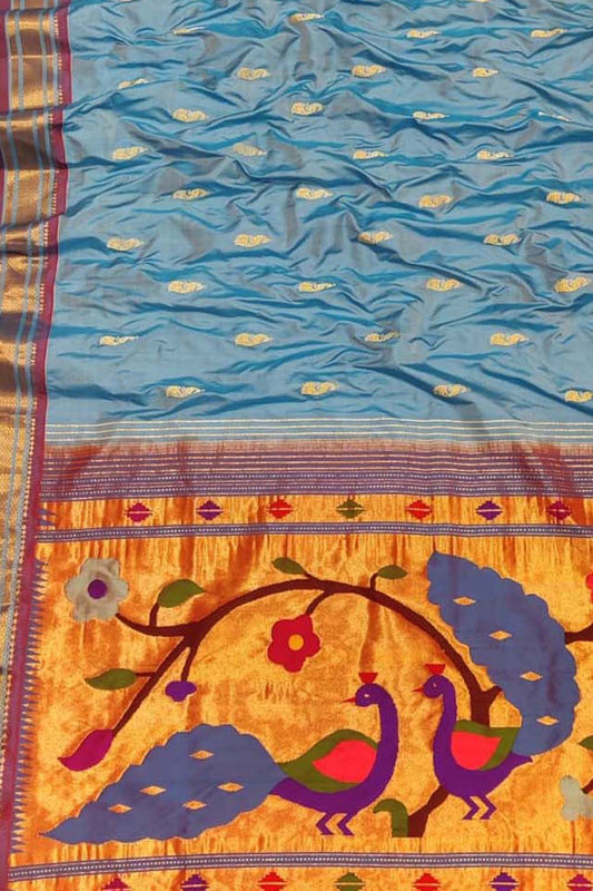 Blue Paithani Handloom Pure Silk Saree - Luxurion World