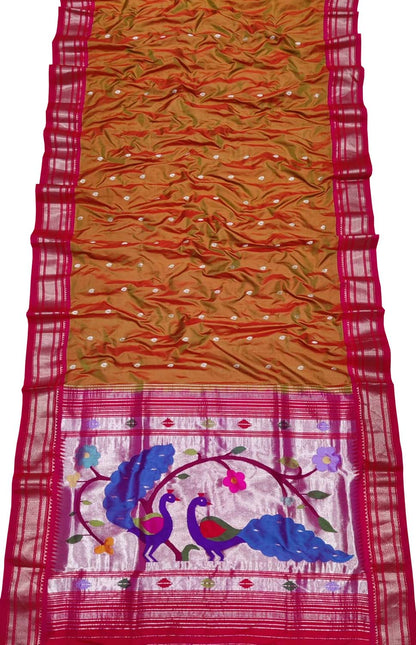 Pure Silk Brown Paithani Handloom Saree: Traditional Elegance