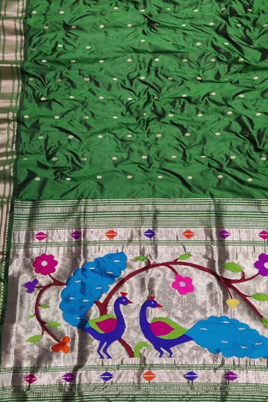 Stunning Green Paithani Handloom Silk Saree - Pure Elegance