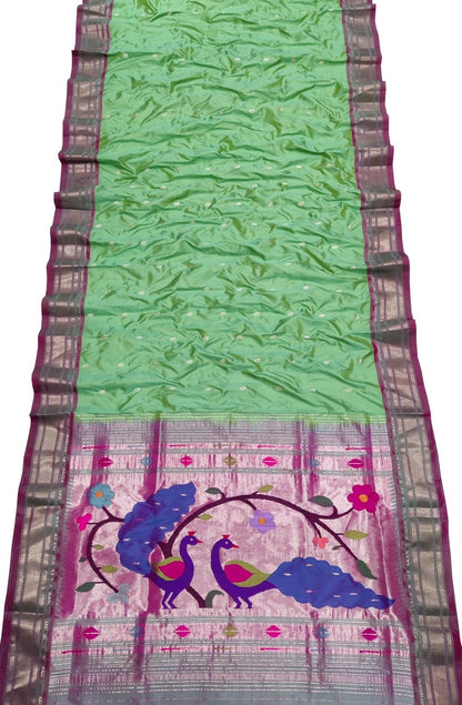 Pure Silk Green Paithani Handloom Saree: Traditional Elegance