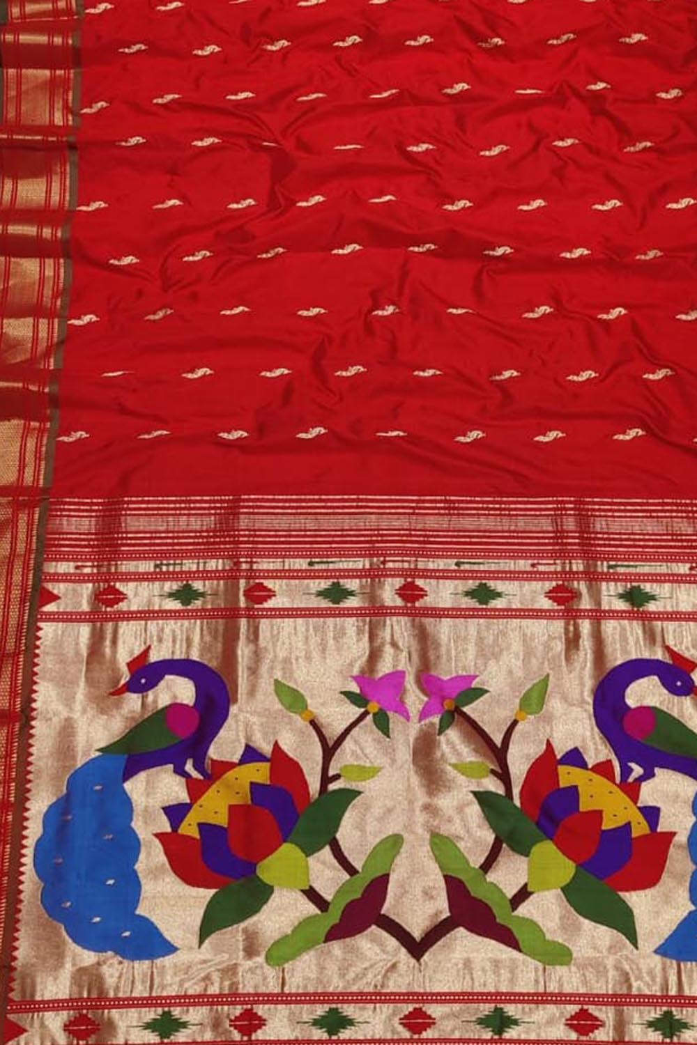 in Pure Silk Red Paithani Handloom Saree