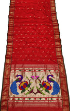 in Pure Silk Red Paithani Handloom Saree - Luxurion World