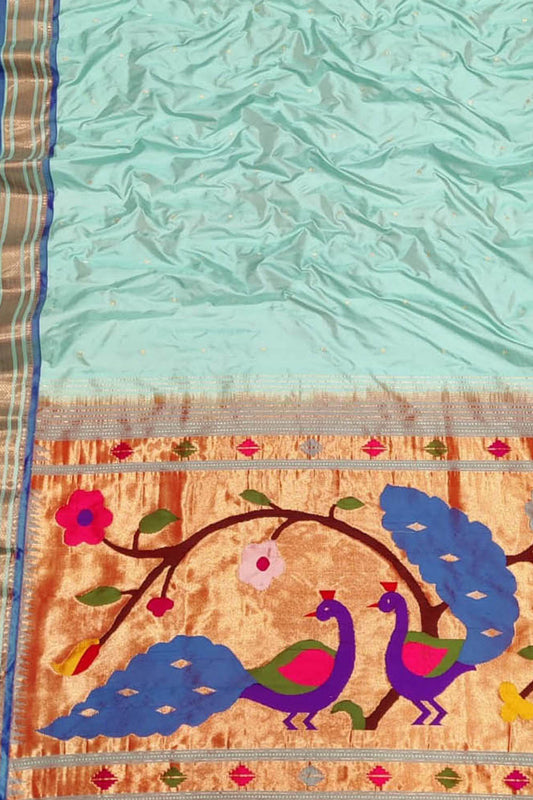 Pure Silk Blue Paithani Handloom Saree - Traditional Elegance - Luxurion World