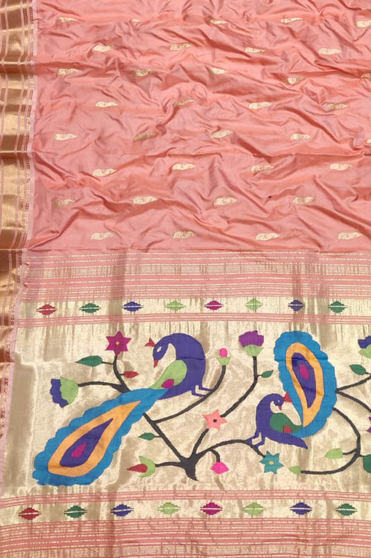 Pure Silk Pink Paithani Handloom Saree: Traditional Elegance