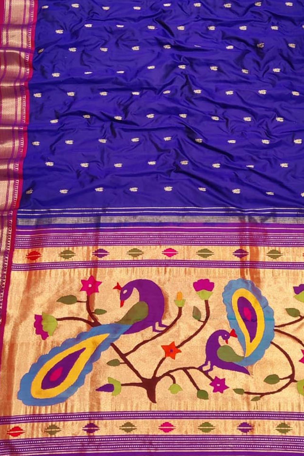 Pure Silk Blue Paithani Handloom Saree: Traditional Elegance - Luxurion World