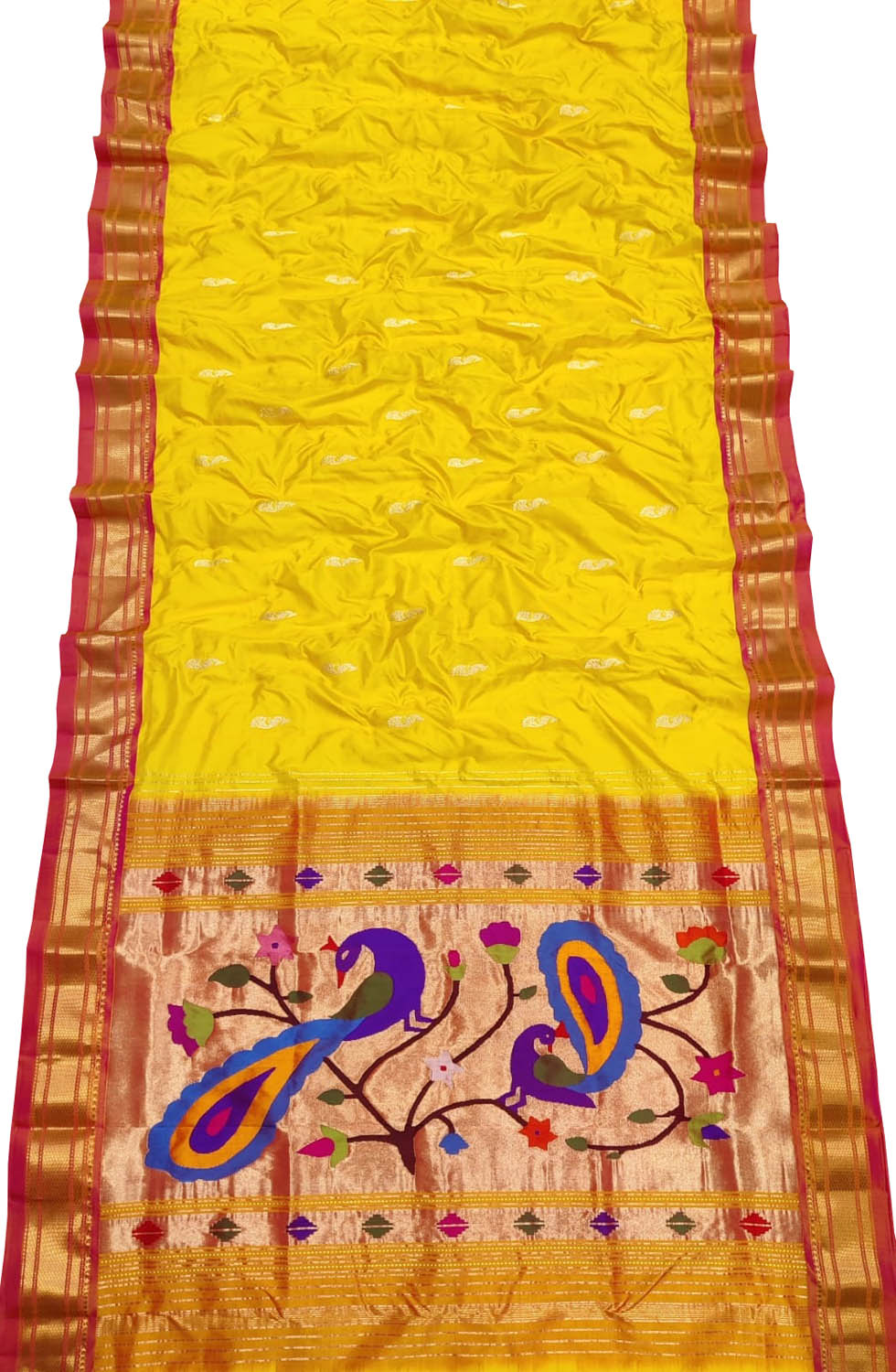 Pure Silk Yellow Paithani Handloom Saree: Traditional Elegance - Luxurion World