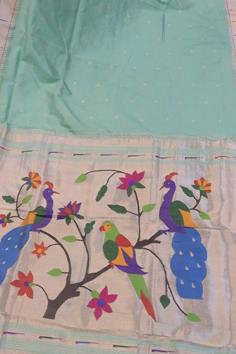 Blue Paithani Handloom Pure Silk Bird Design Single Muniya Border Saree
