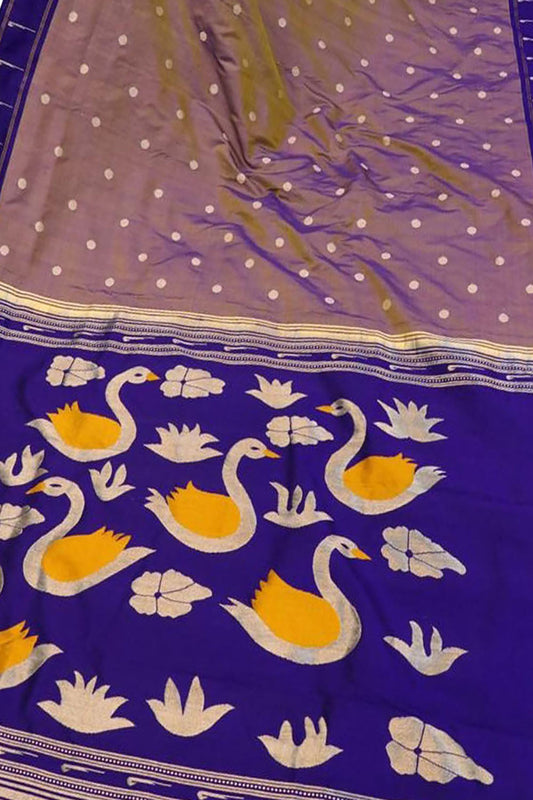 Purple Shot Paithani Handloom Pure Silk Single Muniya Border Saree - Luxurion World