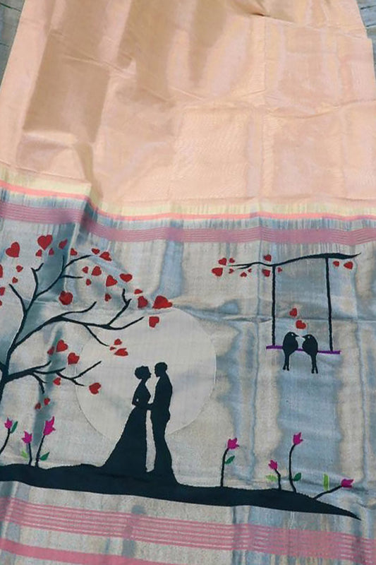 Pastel Paithani Handloom Pure Silk Single Muniya Border Saree - Luxurion World